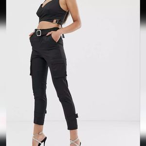 Asos 4th + Reckless buckle detail cargo pants in black women's size 8